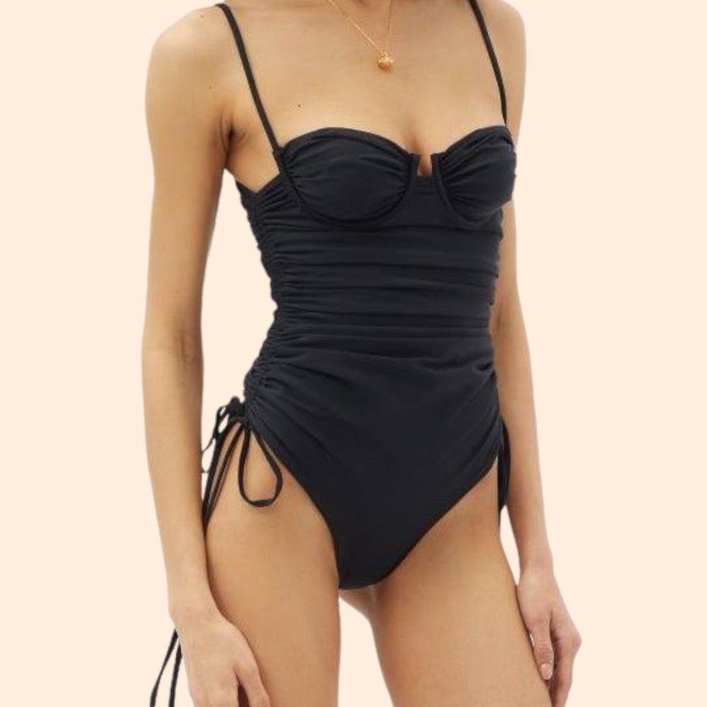 Isa Boulder Black Nina Ruched Cupped Swimsuit Size L